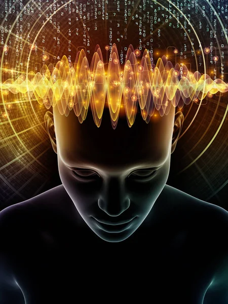 Serie Mind Waves Diseño Compuesto Por Ilustración Cabeza Humana Símbolos — Foto de Stock