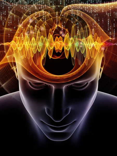 Mind Waves Series Backdrop Composed Illustration Human Head Technology Symbols — Stock Photo, Image