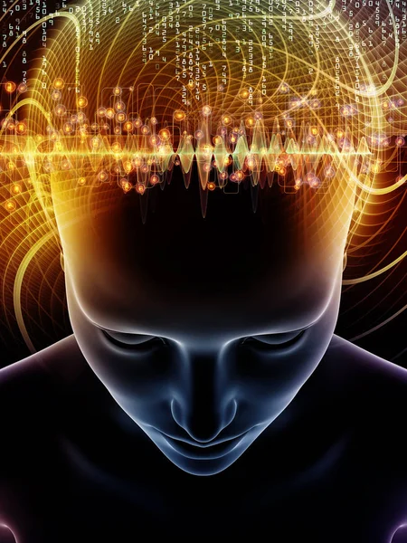 Serie Mind Waves Composición Ilustración Cabeza Humana Los Símbolos Tecnología — Foto de Stock