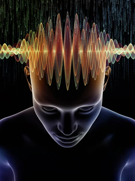 波シリーズを心します 人間の頭および人工知能 知性脳意識をテーマにあなたのデザインを補完する技術記号の イラストの背景 — ストック写真