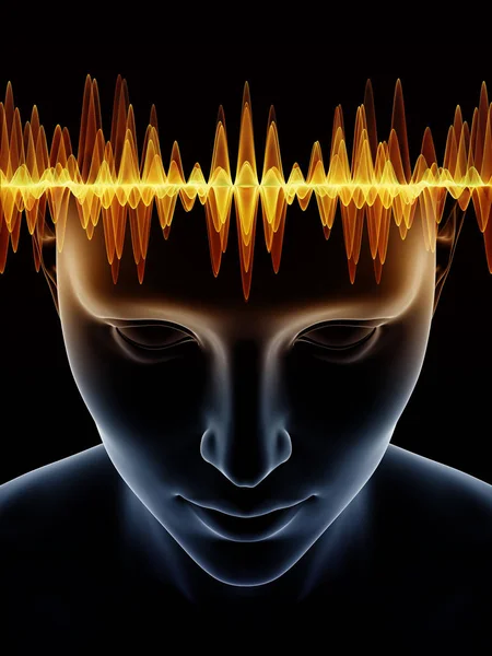 Mind Waves Series Composition Illustration Human Head Technology Symbols Subject — Stock Photo, Image