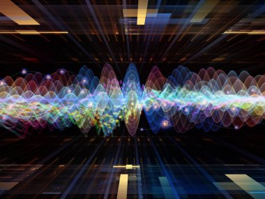 Dalga fonksiyonu serisi. Arka plan tasarımı renkli sinüs titreşimlerin, ses ekolayzer, konu üzerinde öğeleri ışık ve fraktal müzik spektrum ve kuantum olasılık