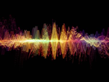 Dalga fonksiyonu serisi. Sanatsal soyutlama oluşan renkli sinüs titreşimler, ışık ve fraktal elemanlarının ses ekolayzer, müzik konusunda spektrum ve kuantum olasılık