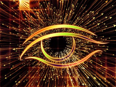 Bilgi Gözü serisi. Bilim, eğitim ve modern teknoloji konularında göz simgesi ve ok patlamasından oluşan soyut tasarım