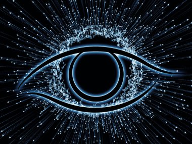 Bilgi Gözü serisi. Göz simgesi ve ok patlamasından oluşan arkaplan bilim, eğitim ve modern teknoloji projelerinde kullanılmak için uygun