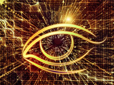 Bilgi serisi gözü. Bilim, eğitim ve modern teknoloji konusu için göz simgesini ve ok patlama yaratıcı düzenleme