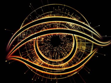 Bilgi serisi gözü. Bilim, eğitim ve modern teknoloji konusunda göz simgesini ve ok patlama