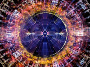 Dalga Fonksiyonu serisi. Renkli sinüs titreşimlerinden, ses eşitleyicisi, müzik spektrumu ve kuantum olasılığına uygun ışık ve fraktal elementlerden oluşan görsel çekici arkaplan