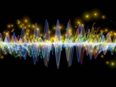 Dalga fonksiyonu serisi. Soyut renkli sinüs titreşimler, ışık ve ses ekolayzer, müzik konusunda fraktal öğeleri yapılmış tasarım spektrum ve kuantum olasılık