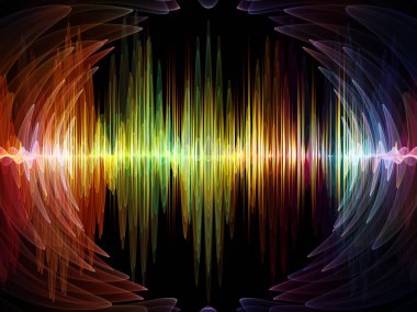 Dalga Fonksiyonu serisi. Ses eşitleyici, müzik spektrumu ve kuantum olasılığıyla ilgili projeler için arkaplan görevi görecek renkli sinüs titreşimleri, ışık ve fraktal elementlerden oluşan tasarım