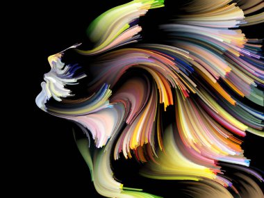 Yüz renk serisi. Tasarım insan profili ve boya bir metafor olarak yaratıcılık, tasarım, iç dünya, içgüdü ve sanatsal ruh konusunda hareketli renkli çizgiler oluşur