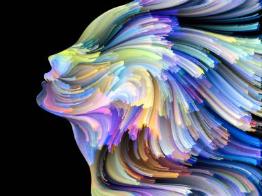 Yüz renk serisi. Zemin insan profili ve boya hareketli renkli çizgiler oluşmaktadır ve yaratıcılık, tasarım, iç dünya, içgüdü ve sanatsal ruhu projelerde kullanıma uygun