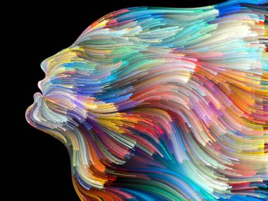 Yüz renk serisi. Tasarım projeleri için fon olarak hizmet etmek için insan profili ve boya hareketli renkli çizgiler yapılmış yaratıcılık, tasarım, iç dünya, içgüdü ve sanatsal ruhu ile ilgili