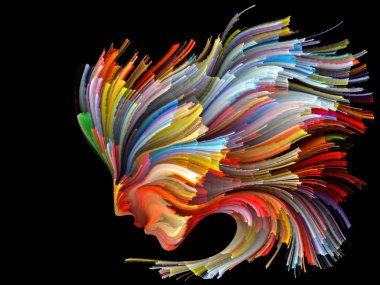 Renk serisinin yüzü. İnsan profilinin düzenlenmesi ve yaratıcılık, tasarım, iç dünya, insan doğası ve sanatsal ruh konularında renkli çizgiler