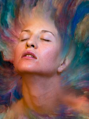 Dünya serisi. Duygular, duygular, iç dünya, yaratıcılık ve hayal gücü konularında kadın portresi ile birleştirilmiş yaratıcı bir düzenleme.