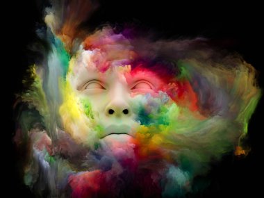 Sis serisi için sorun. Fraktal boya iç dünyası, hayalleri, duygu, yaratıcılık, hayal gücü ve insan aklının konu ile insan yüzü 3D render morphed