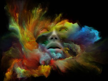 Mind Fog series. Abstract design made of 3D rendering of human face morphed with fractal paint on the subject of inner world, dreams, emotions, imagination and creative mind clipart