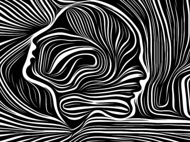 İç geometri serisi. Arka plan tasarım insan yüzü insan ruhunun, iç tiyatro, sanat, şiir ve Maneviyat konusundaki geleneksel gravür tarzında render