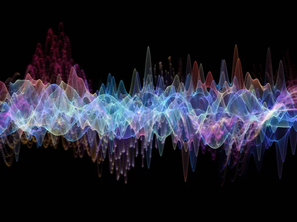 波函数系列 由彩色正弦振动 光和分形元素构成的艺术抽象 包括声音均衡器 音乐谱和量子概率 — 图库照片