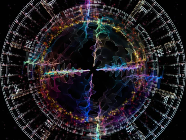 波函数系列 有色正弦振动 光和分形元素的图形成分 用于声平器 音乐频谱和量子概率 — 图库照片