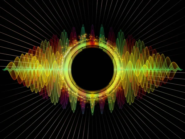 波動関数のシリーズ 音のイコライザーをテーマに光とフラクタルの要素 色の正弦振動の組成音楽スペクトルと量子確率 — ストック写真