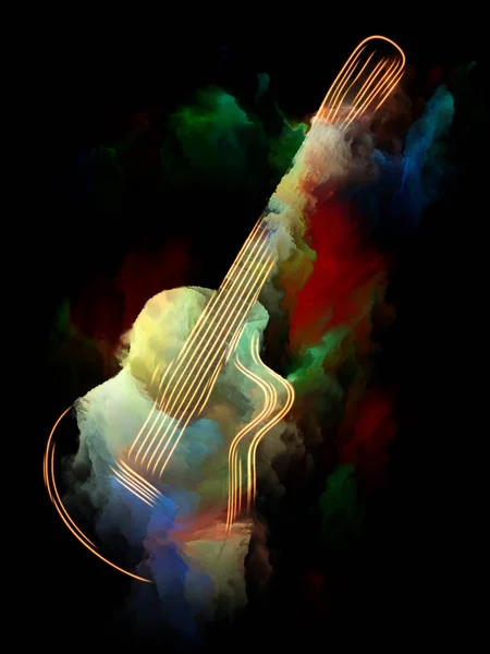시리즈입니다 시각적으로 기쁘게 멜로디 사운드 창조성에 작품에 기타와 화려한 페인트의 — 스톡 사진