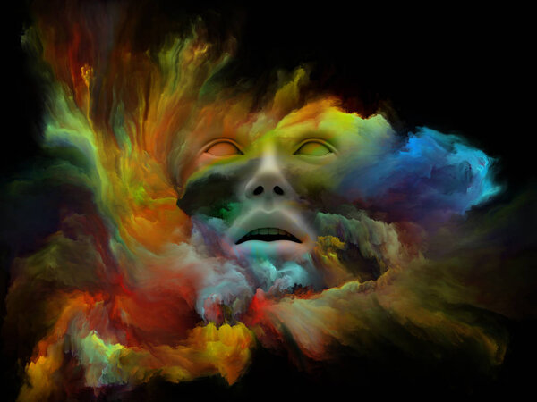 Mind Fog series. Abstract design made of 3D rendering of human face morphed with fractal paint on the subject of inner world, dreams, emotions, imagination and creative mind