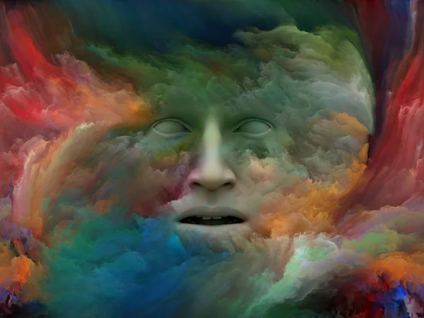 霧シリーズを気に フラクタル塗料でモーフィングと内的世界 創造性 想像力と人間の心のプロジェクトでの使用に適した人体の頭部の Illustrtion — ストック写真
