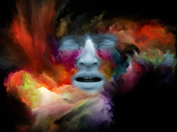 stock image Mind Fog series. 3D rendering of human face morphed with fractal paint suitable as a backdrop for the projects on inner world, dreams, emotions, creativity, imagination and human mind