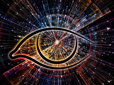 Bilgi Gözü serisi. Bilim, eğitim ve modern teknoloji konularında göz simgesi ve ok patlamasından oluşan soyut tasarım