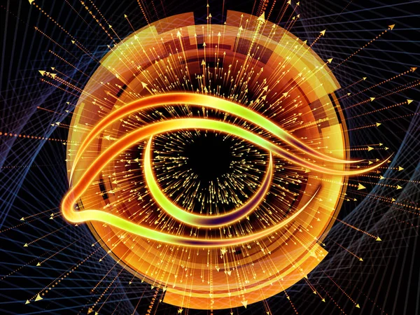 知识之眼系列 眼睛图标与箭爆裂在科学 教育和现代技术学科中的相互作用 — 图库照片