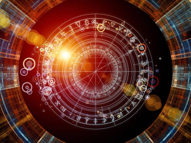 Arka plan tasarımı fraktal öğeleri, kutsal sembolleri ve Tasavvuf, gizli, Astroloji ve manevi konuda daireler. Kutsal daireler serisi.