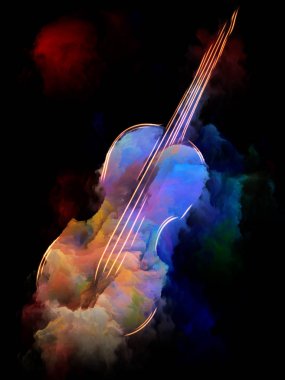 Müzik rüya serisi. Keman ve soyut renkli boya müzik aletleri, melodi, ses, performans sanat ve yaratıcılık bu konuda zemin