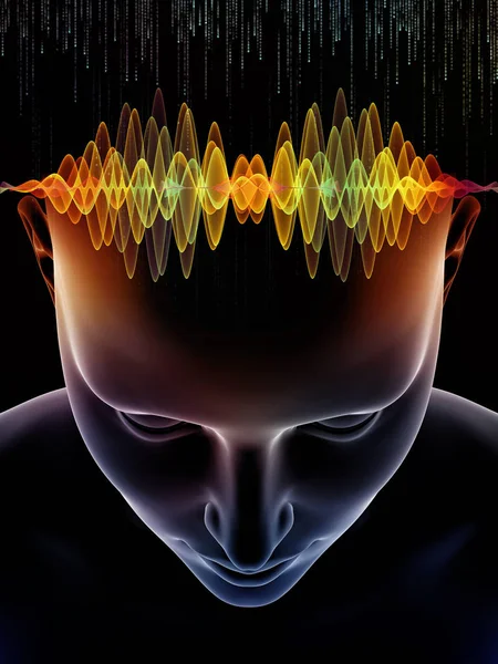 Serie Mind Waves Composición Ilustración Cabeza Humana Símbolos Tecnológicos Para —  Fotos de Stock