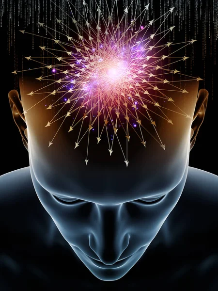 心波系列 人类头部图示图与意识 智力和人工智能学科的技术符号 — 图库照片