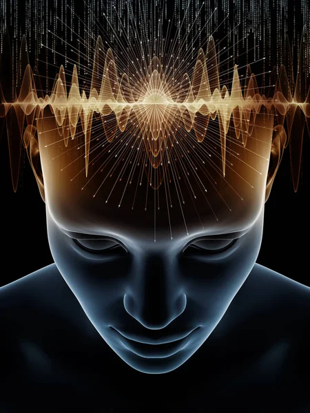 Serie Mind Waves Composición Visualmente Agradable Ilustración Cabeza Humana Símbolos —  Fotos de Stock