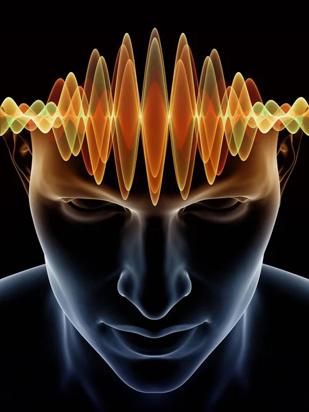 Serie Mind Waves Composición Ilustración Cabeza Humana Los Símbolos Tecnológicos —  Fotos de Stock