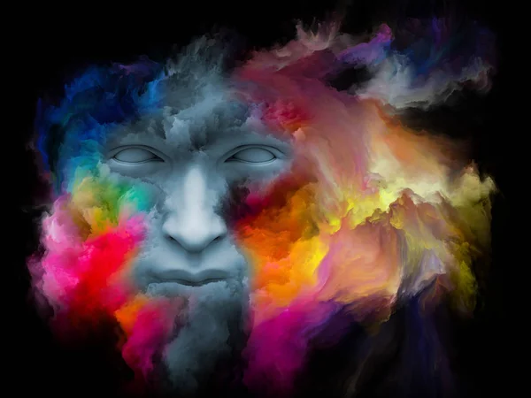 Serie Mind Fog Composición Representación Cara Humana Transformada Con Pintura — Foto de Stock