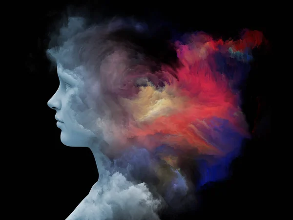 心雾系列 用分形颜料绘制人类头部的图形在内心世界 创造力 想象力和人类心智中的主题 — 图库照片