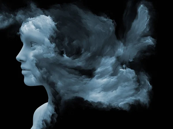Σειρά Ομίχλη Μυαλό Τρισδιάστατη Απεικόνιση Του Ανθρώπινο Κεφάλι Μεταμορφώθηκε Κλαστικό — Φωτογραφία Αρχείου