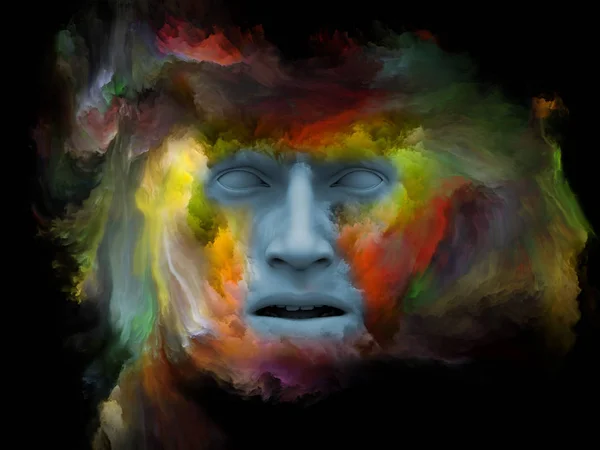 Serie Mind Fog Composición Representación Cara Humana Transformada Con Pintura — Foto de Stock