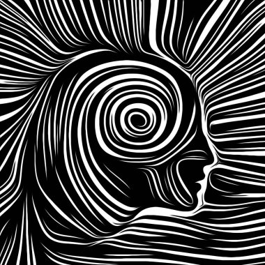 İç geometri serisi. İnsan insan ruhunun, iç tiyatro, sanat, şiir ve Maneviyat konusundaki geleneksel gravür tarzında render yüzü düzenlenmesi