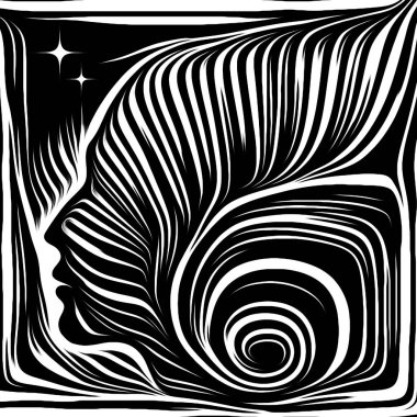 İç geometri serisi. Tasarım projeleri için fon olarak hizmet etmek için insan yüzü geleneksel gravür tarzda işlenen yapılmış insan ruhunun, iç tiyatro, sanat, şiir ve maneviyat ile ilgili