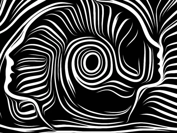 Inner Geometry series. Abstract background made of Human Face rendered in traditional woodcut style for use with projects on human soul, internal drama, art, poetry and spirituality