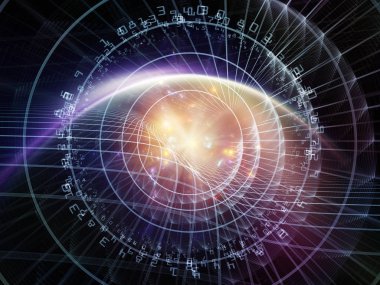 Numaralar Teknolojisi serisi. Teknoloji, bilim ve bilgisayar bilgisi dünyası için rakamların, ızgaraların ve ışıkların grafiksel bileşimi