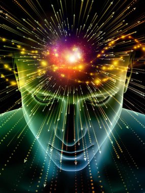 Zihin dizi elemanları. insan kafası ve sembolleri bilim, eğitim ve zihin gücü konusunda teknolojinin 3D çizimi