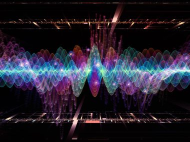 Dalga fonksiyonu serisi. Soyut renkli sinüs titreşimler, ışık ve ses ekolayzer, müzik konusunda fraktal öğeleri yapılmış tasarım spektrum ve kuantum olasılık