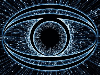 Bilgi serisi gözü. Göz simgesini ve bilim, eğitim ve modern teknolojinin projelerde kullanılmak üzere veri bloğu ok arka plan yapılmış