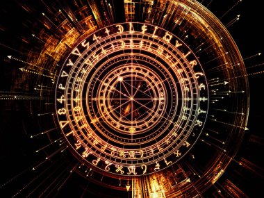 Anlam serisi çemberi. Kutsal sembolleri, oklar ve fraktal öğeleri, maneviyat, Astroloji, fal ve sihir konuyla ilgili kompozisyon