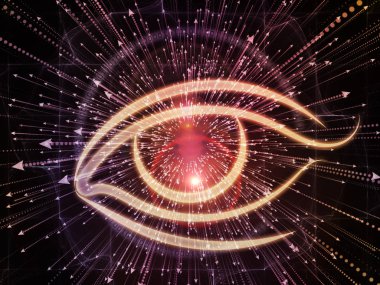 Bilgi serisi gözü. Yaratıcı düzeni göz simgesini ve ok konuda bilim, eğitim ve modern teknoloji kavramı mecaz olarak seri çekim